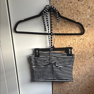 Black and White Striped Halter Top